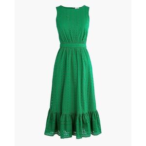 J. CREW Kelly Green Sleeveless Eyelet Embroidered Tiered Midi Dress NWT | 6